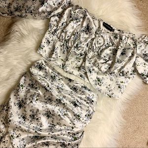 PrettyLittleThing Satin Set: Crop Top & Skirt